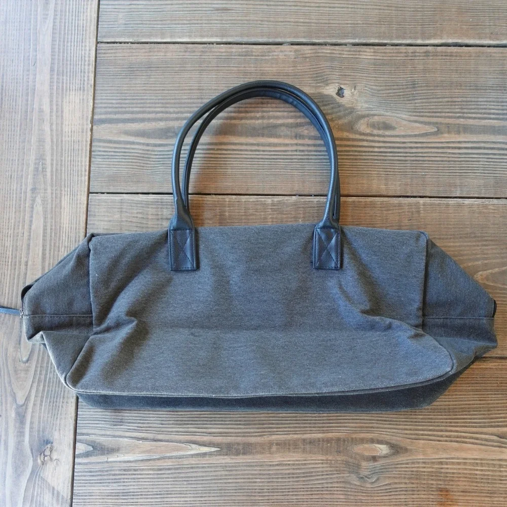 John Varvatos Mens Canvas Duffle Bag Grey Travel Weekender Carry On Gym Modern